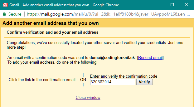 Google email verification screen