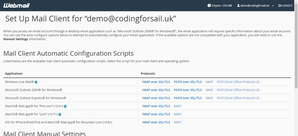 Webmail automatic configuration settings