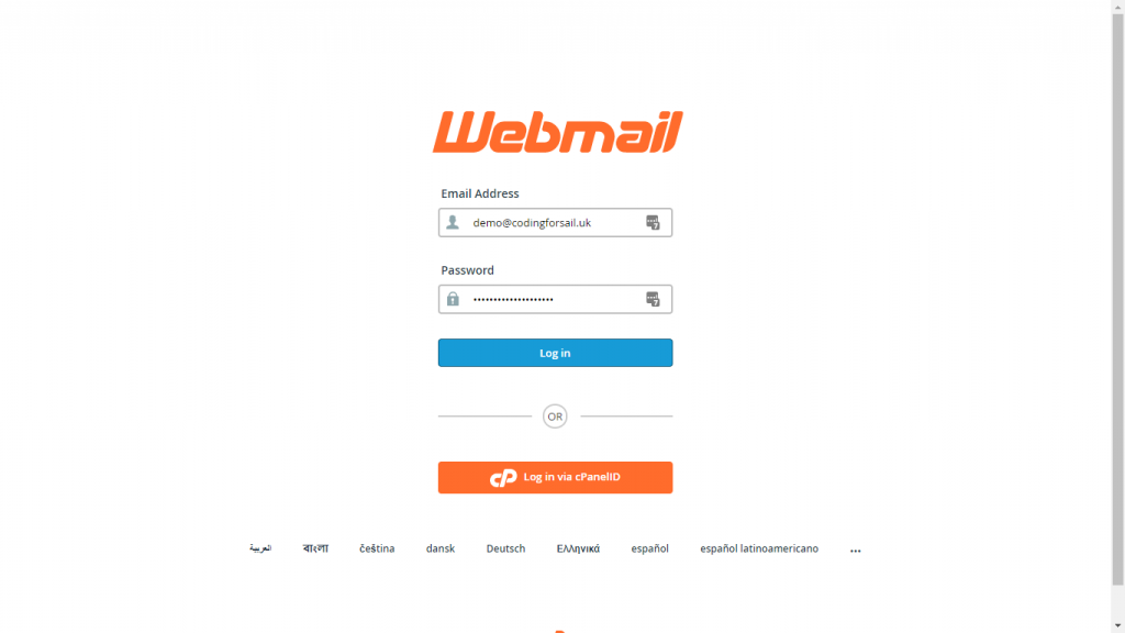 Webmail Login Screen